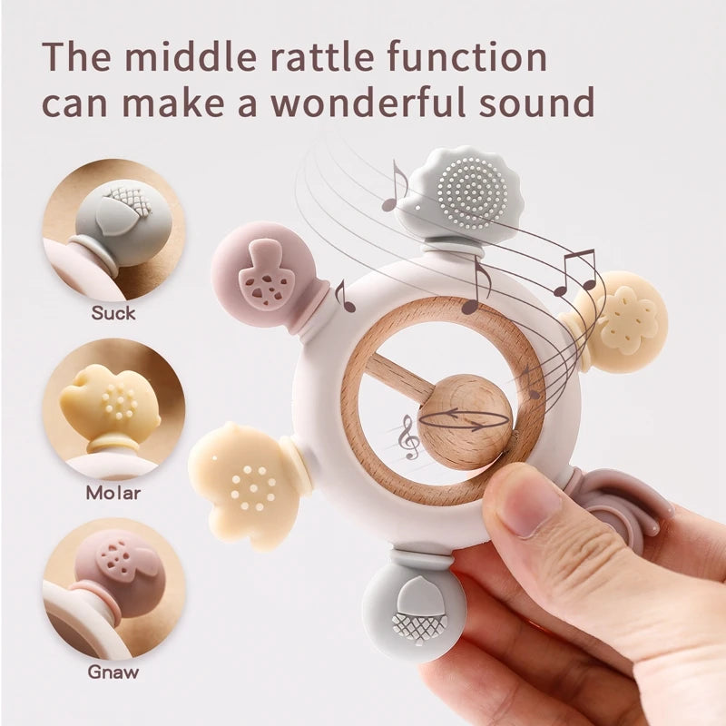 1PC Silicone Teether Baby Rudder Shape Wooden BPA Free