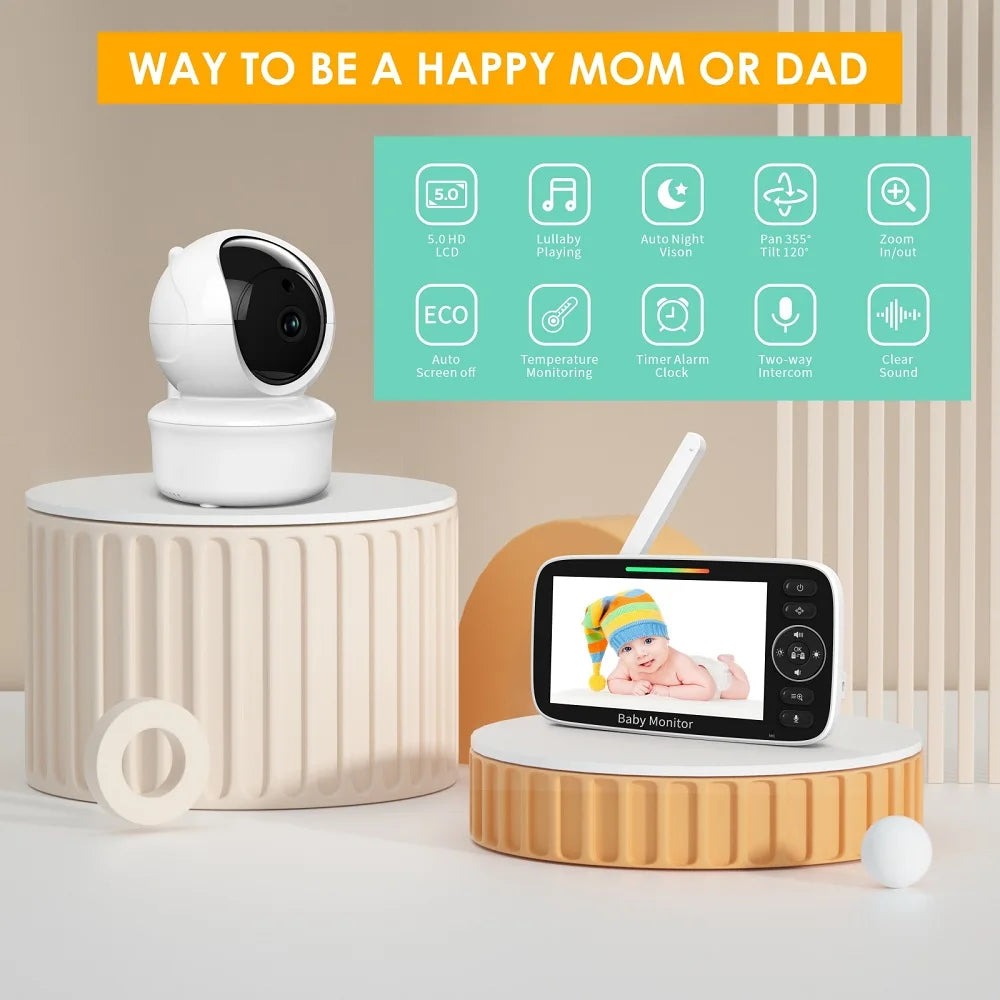 inch HD Baby Monitor IPS Split Screen 4000mAh Video Zoom