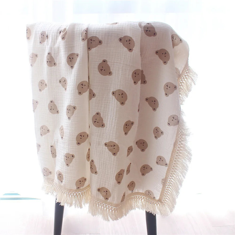 Organic Baby Blankets Newborn Fringe Double Layer Cotton