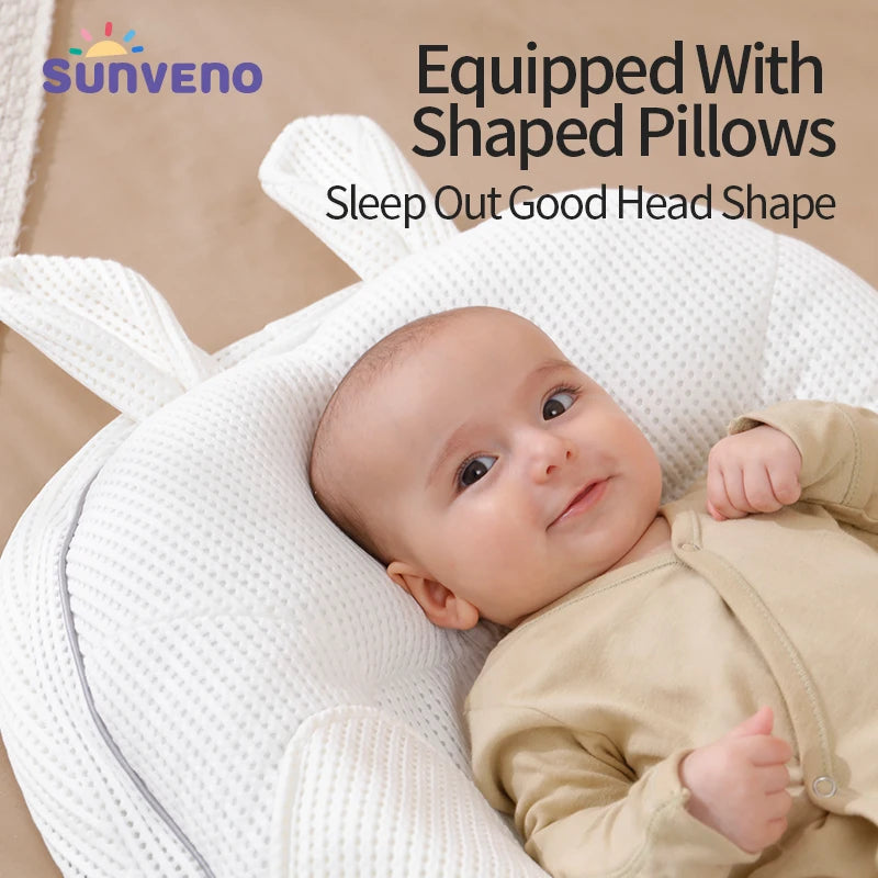 Sunveno Beathable Portable Baby Nest Infant Baby Lounger Bed Newborn Crib Toddler Bed Baby Nursery Carrycot 0-12months
