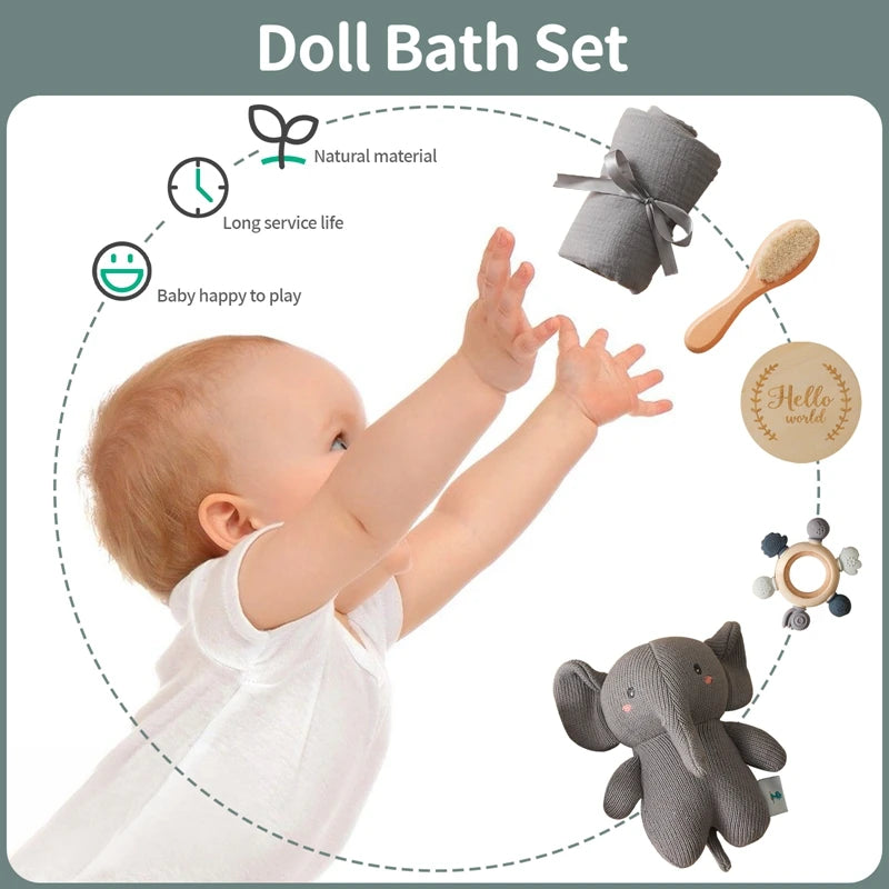 Baby Crochet Rattle Elephant Teething Toys Cotton Towel Gift Box