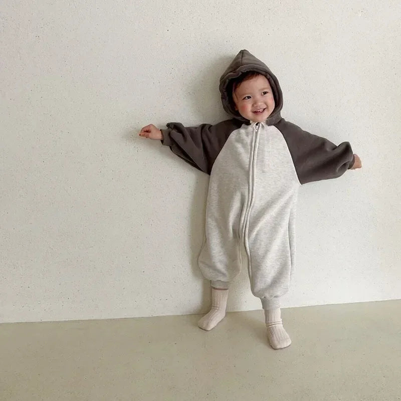 0-3Y Baby Boys Hooded Jumpsuits With Zipper