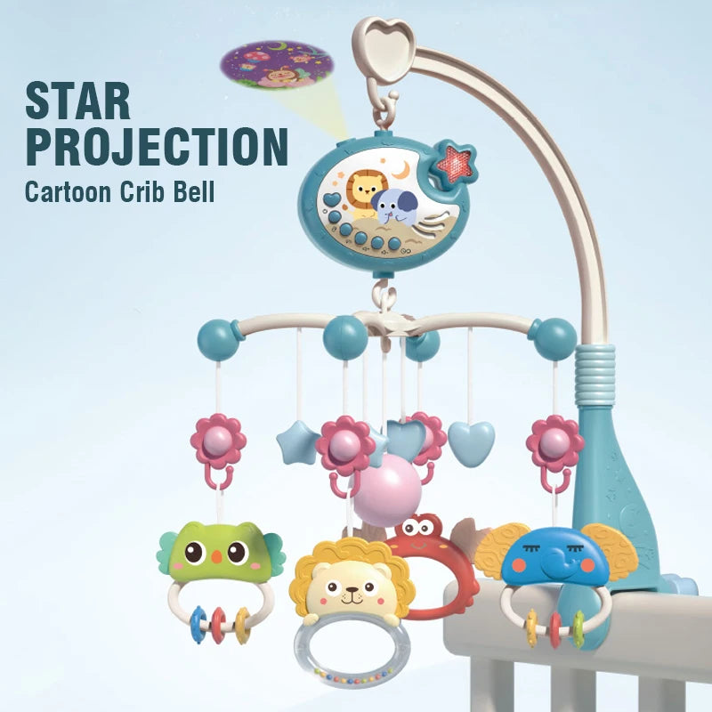 Baby Crib Rattles Toys 0-12 Months with Star Projection Musical
