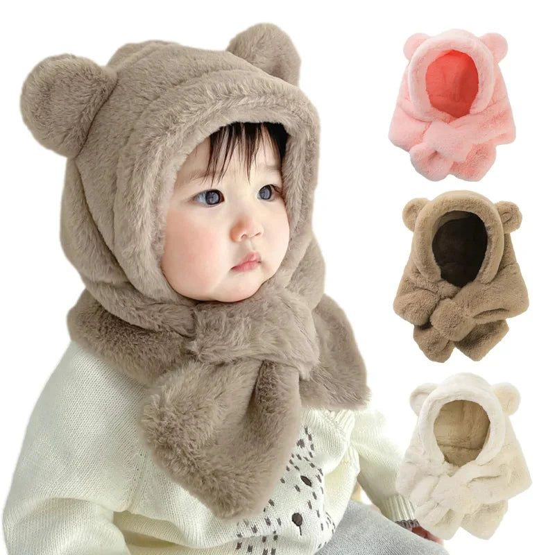 Winter Baby Faux Fur Cartoon Bear Windproof Beanies
