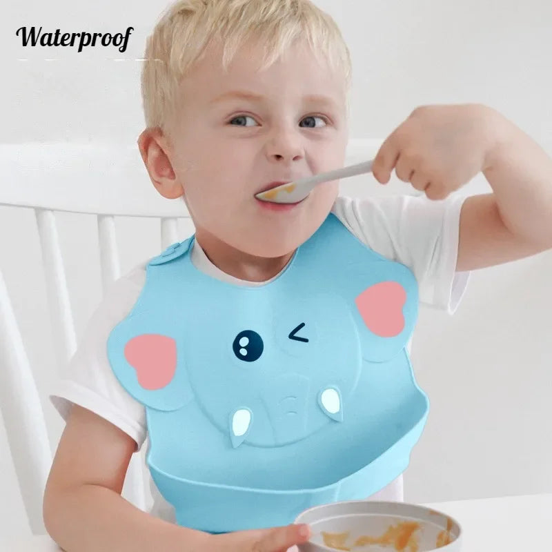 1pcs Baby Cute Elephant Bibs Soft Waterproof Silicone Cloths