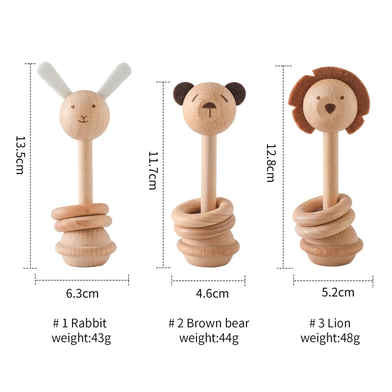 1pc Baby Wooden Teether for Newborn Animal Rattle Toys 0 12 Months Baby Wooden Accessory Cartoon Novel Baby Care Teether Toys