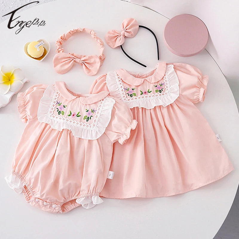 Toddler Baby Girls Sister Clothes With Floral Headband
