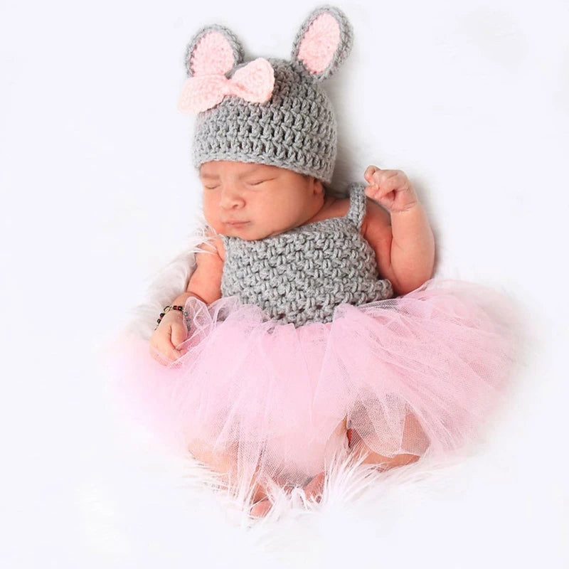 2 Pcs/Set Newborn Baby Knitted Mesh Tutu Skirts Hat