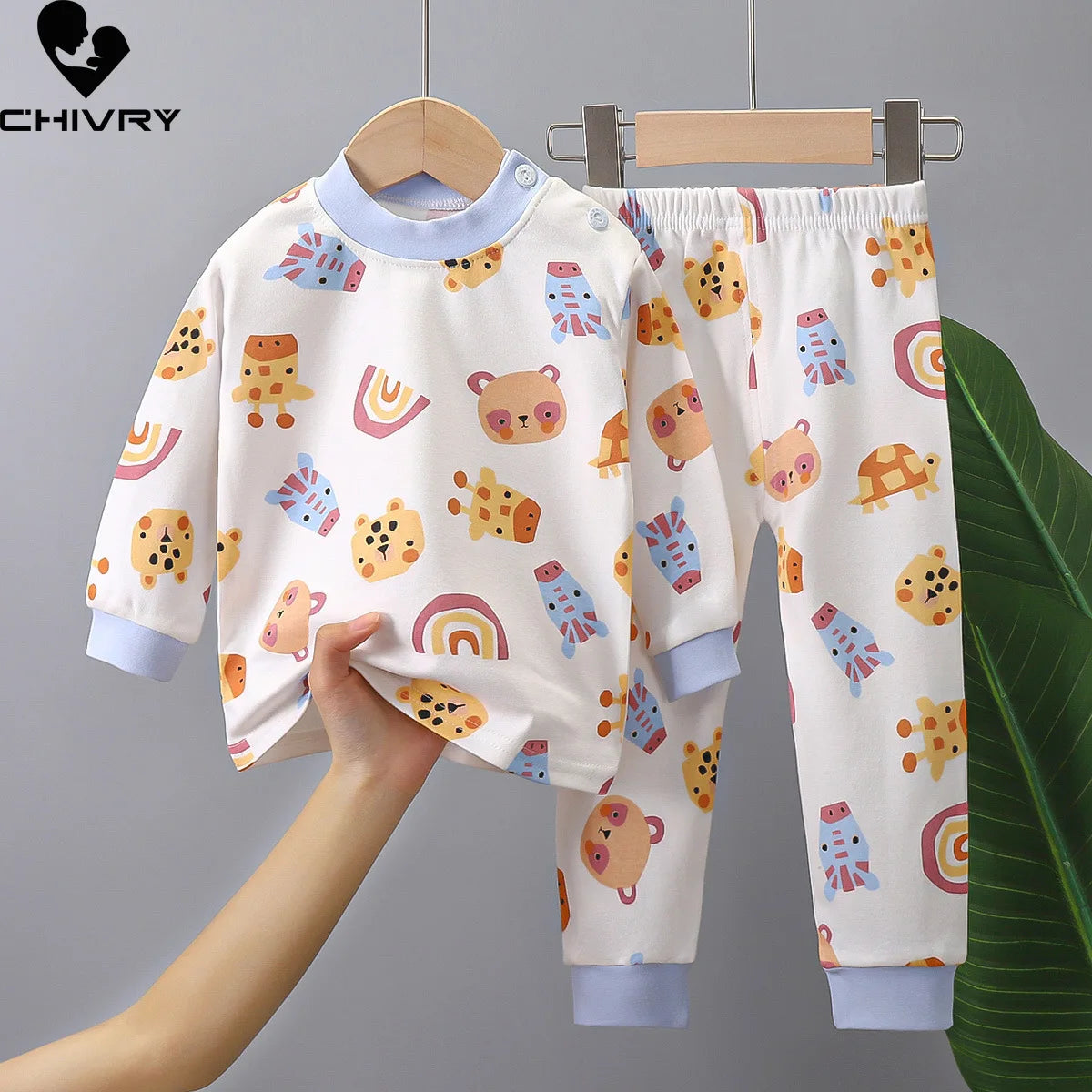 New Pajamas Cartoon Long Sleeve Cute T-Shirt Tops with Pants Sets
