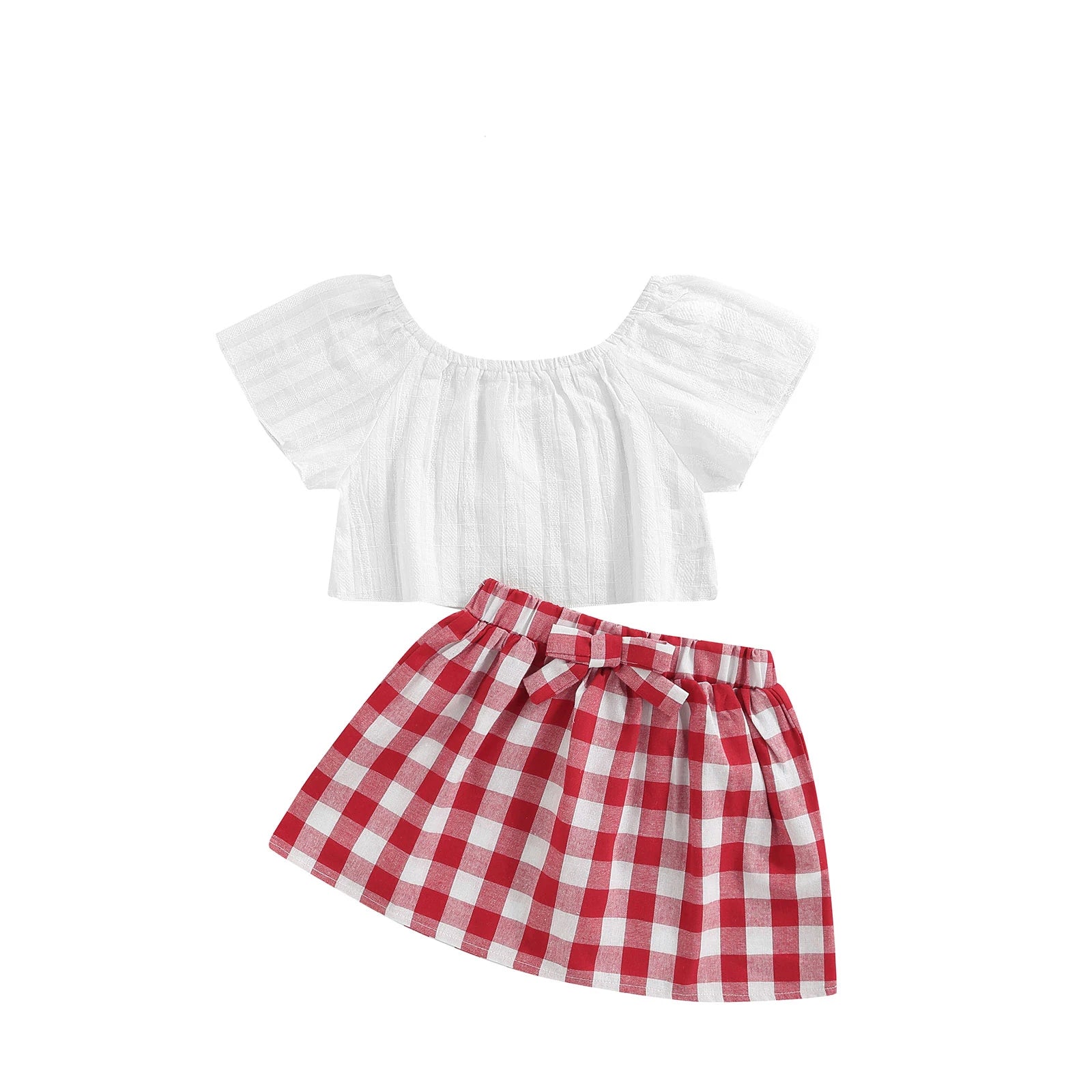 3Pcs Set 0-24M Summer Off Shoulder Tops+ Red Dress Headband Outfit