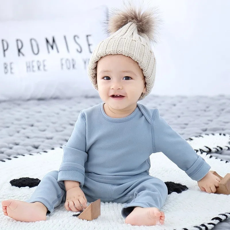 0-3 Years Kid Baby Tops+Pant 2-piece Set Cotton Thermal Underwear Suit Boys Girls Neonate Pajama Sleepwear Spring Autumn Clothes