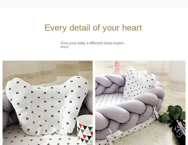 Soft Cotton Bumper Crib Foldable Travel Baby Nest With Pillow