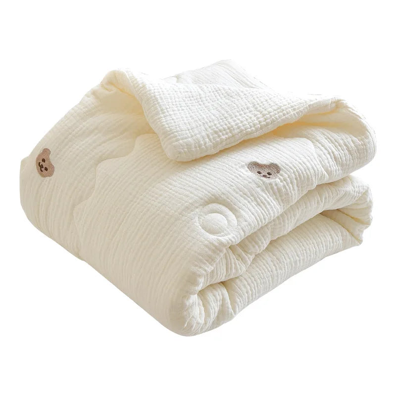 2023 Korean Pure Cotton Baby Blanket Cartoon Bear Cream Warm Baby Quilt Four Seasons Newborn Swaddle Wrapped Bedding 1X1.2M