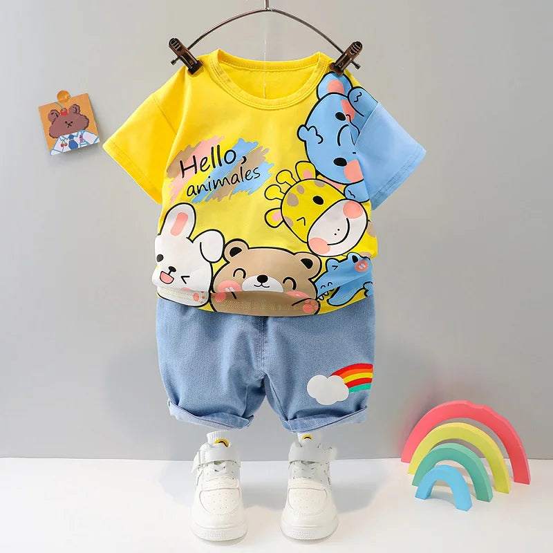 0-4 years Cute car baby suit striped three-piece sports suit