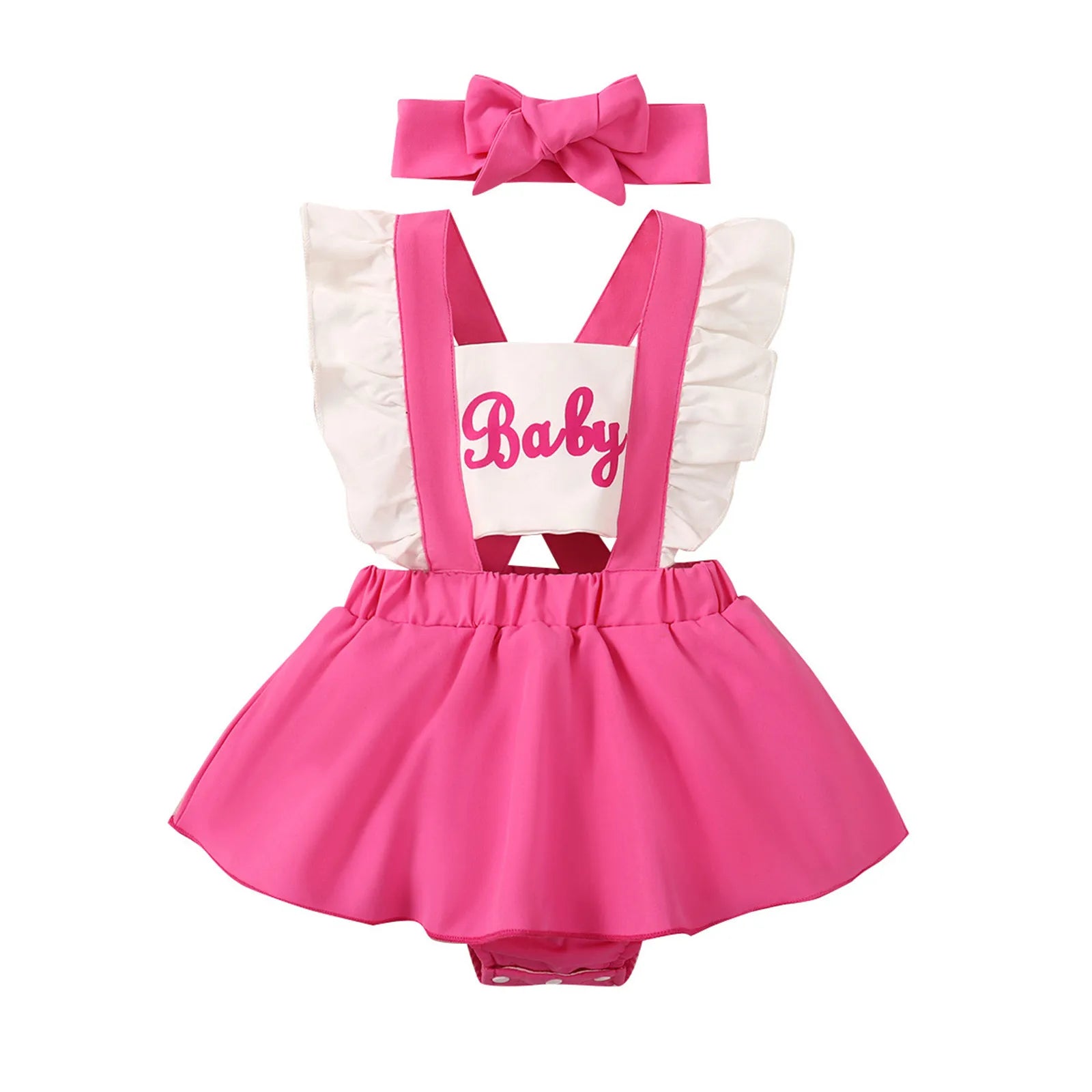 Baby Backless Dress Ruffles Letter Prints Headband 2Pcs Outfits