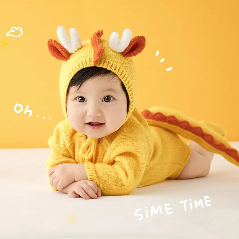 3-5 Months Baby Photography Clothing Hand Knitted Jumpsuit Hat + Socks