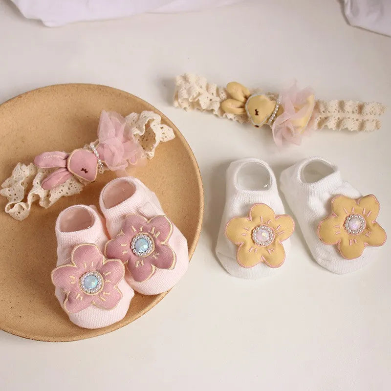 Cute Flowers Baby Girls Headband Socks