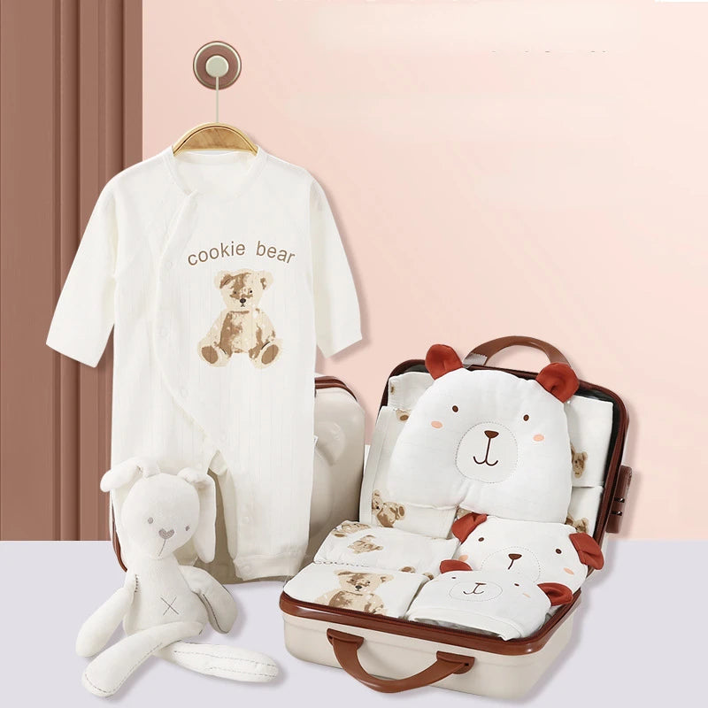 19-26Pcs/Set Baby Gifts Set for Newborn Cartoon Bear Romper Bibs Hats Socks Pillow Sets