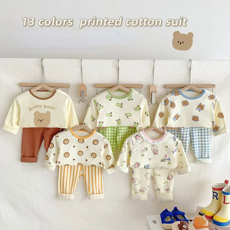 2024 Korean Outfit Set Cotton Pajamas 0 To 24 Months