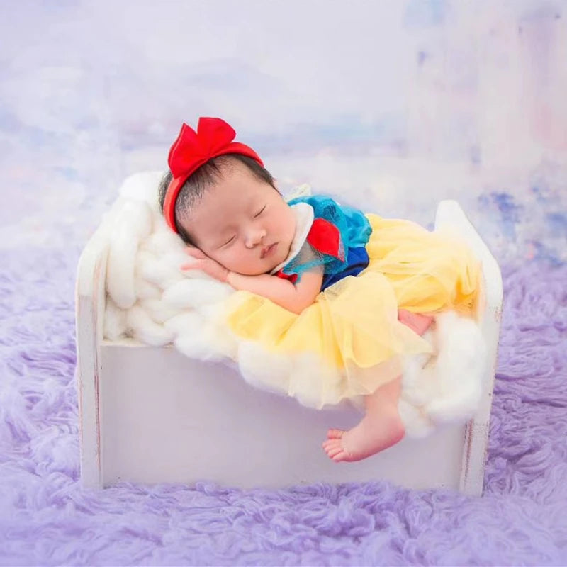 Newborn Photography Clothing Snow Dress+Headband White
