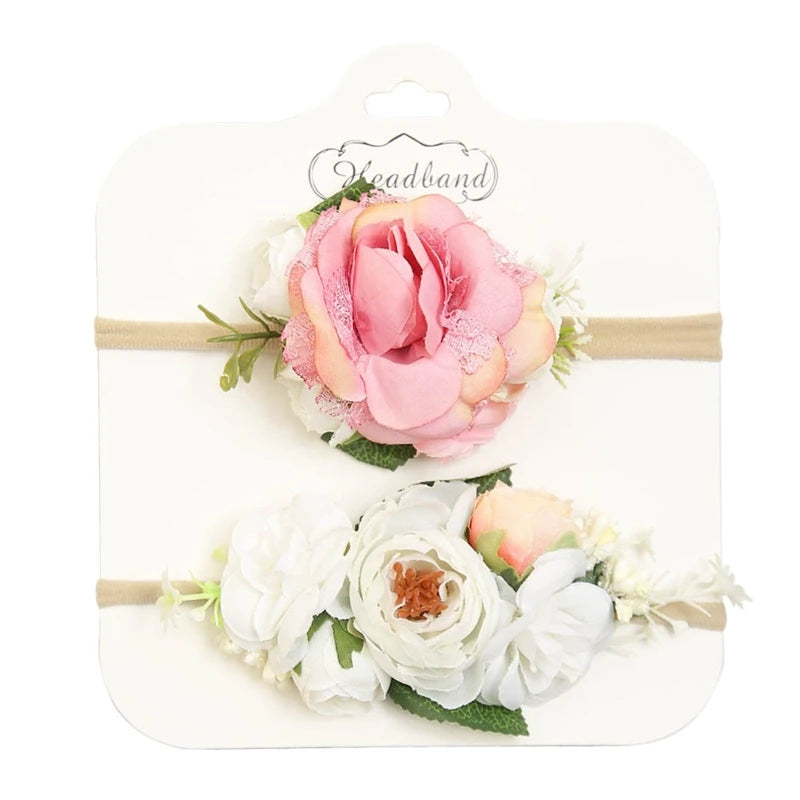 2pcs/set Simulation Flower Baby Headbands Soft Elastic Nylon