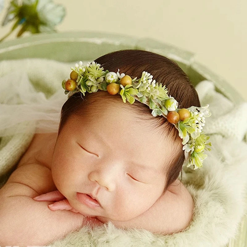 Newborn Headband Baby Girl Tieback Dried Flowers Photography Props