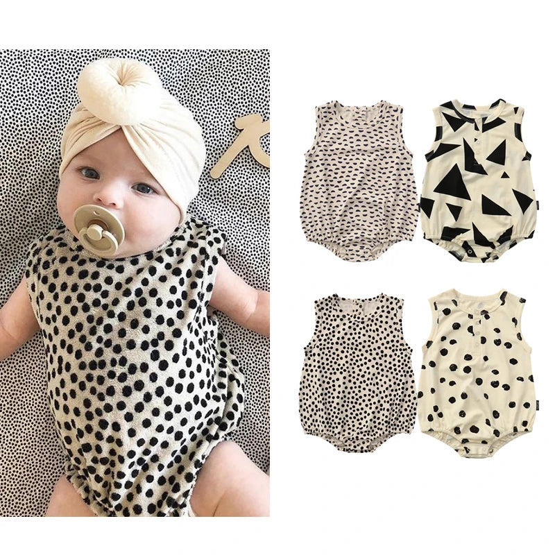 0-24M Summer Toddler Baby Bodysuits Cotton Leopard /Wave Dot Printing