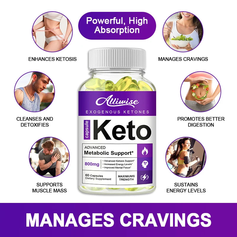 Alliwise Keto Capsule Fat Burner Ketosis Weight Loss Natural Ketogenic Healthy Supplement Diet Promote Energy Metabolic Appetite