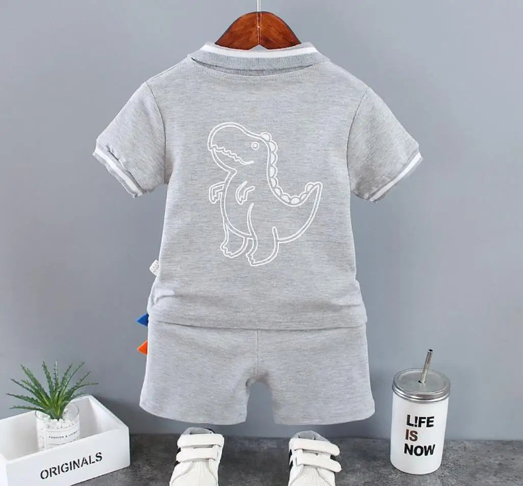 2024 New Style Baby Dinosaur Printed Turn-down Collar Pant Sets