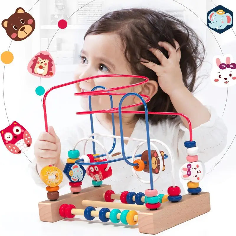 Montessori Toys Baby Wooden Roller Coaster Bead Maze Toddler