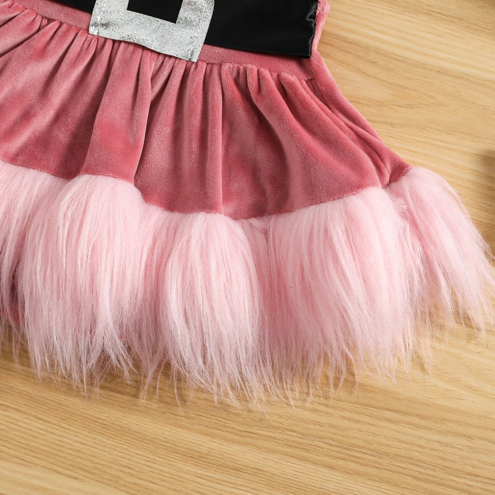 2022-08-30 Lioraitiin Baby Girls Christmas Romper Dress Sequins White Plush Trim Patchwork Sleeveless Tutu Jumpsuits with Hat