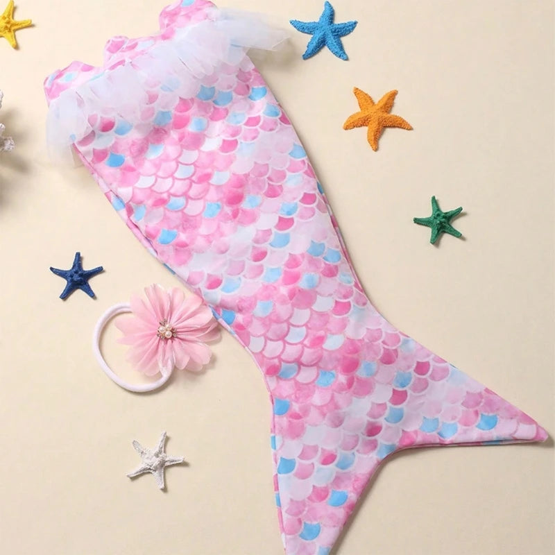 1 Set Baby Studio Photo Shooting Clothes Little Girls Mermaid Costume Flower Headband Kit Newborn Photography Props Accessories