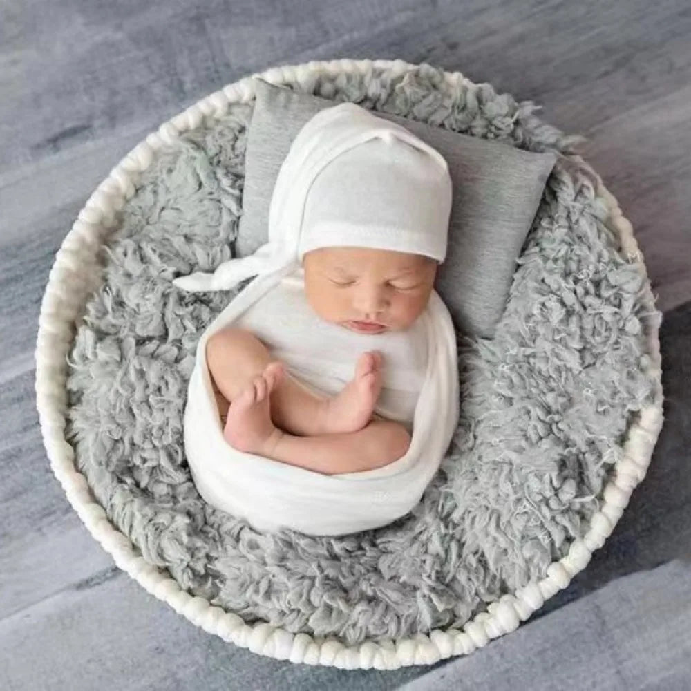 Newborn Photography Clothes Stretch Wrap Long Tail Hat 2 Pcs