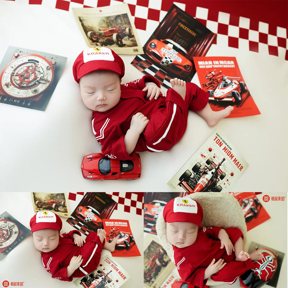Newborn Photography Outfit Racing Theme Set Soft Cotton Racing Suit
