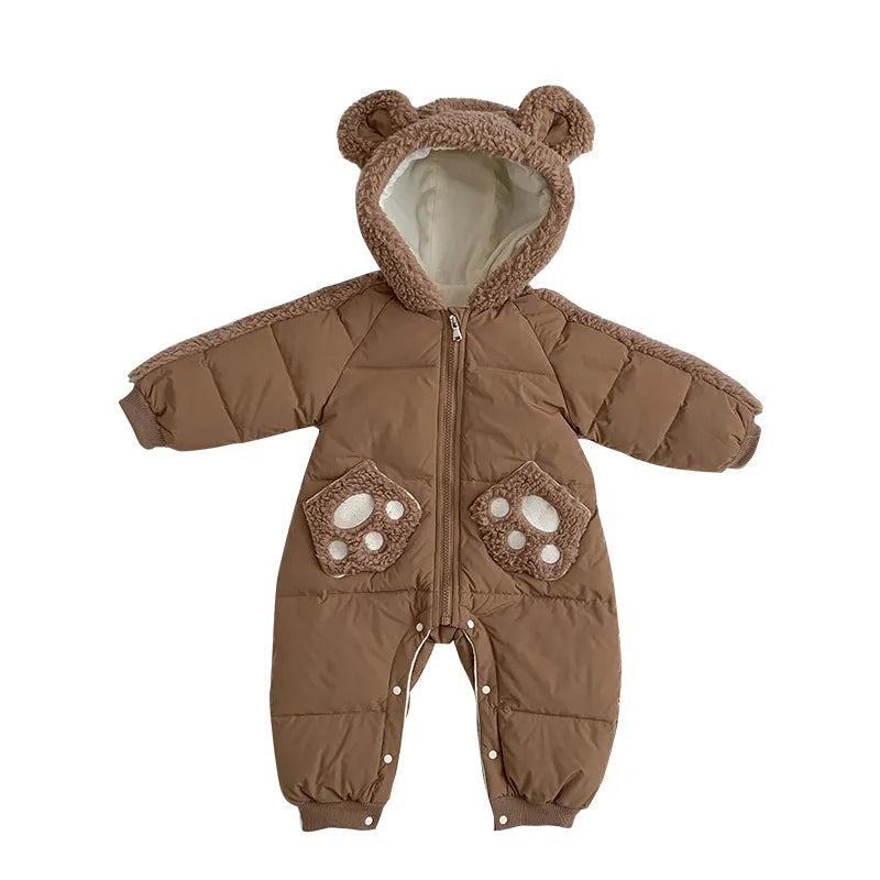 2023 Korea Winter Newborn Boy Romper Cotton Padded Long Sleeve Baby Boy Snowwear Hooded Plus Velvet Thick Warm Infant Boy Parkas
