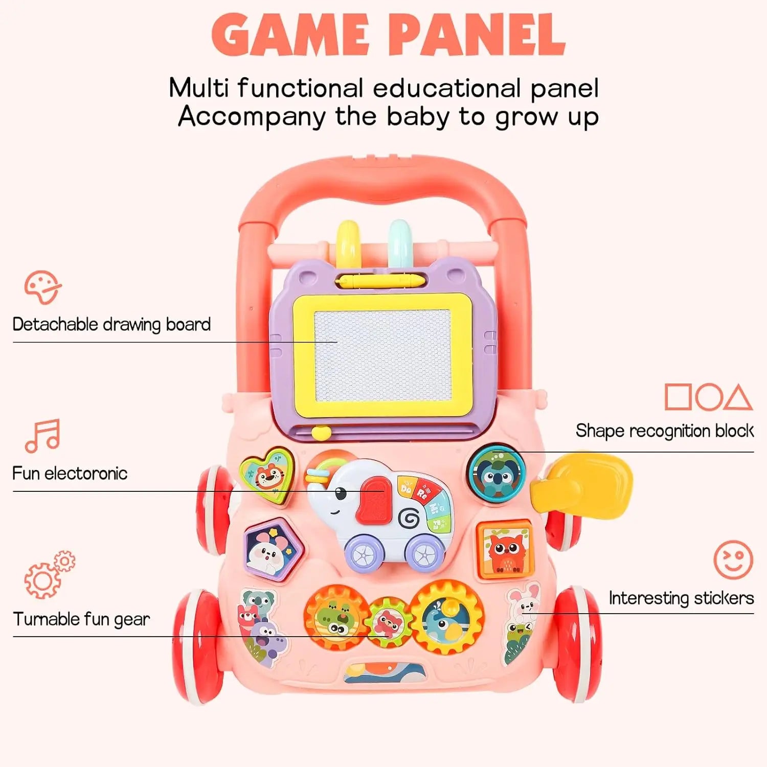 AnGku Multifunctional Baby Walker Baby Toys 6-12 Months Sit-to-Stand Learning Walker with Drawing Board Portable Walker for Baby