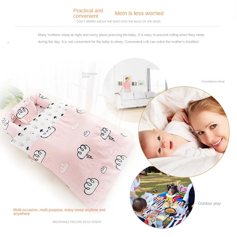 Travel Bed Cotton Babynest Bassinet Infant Sleeping Basket Set 0-24month