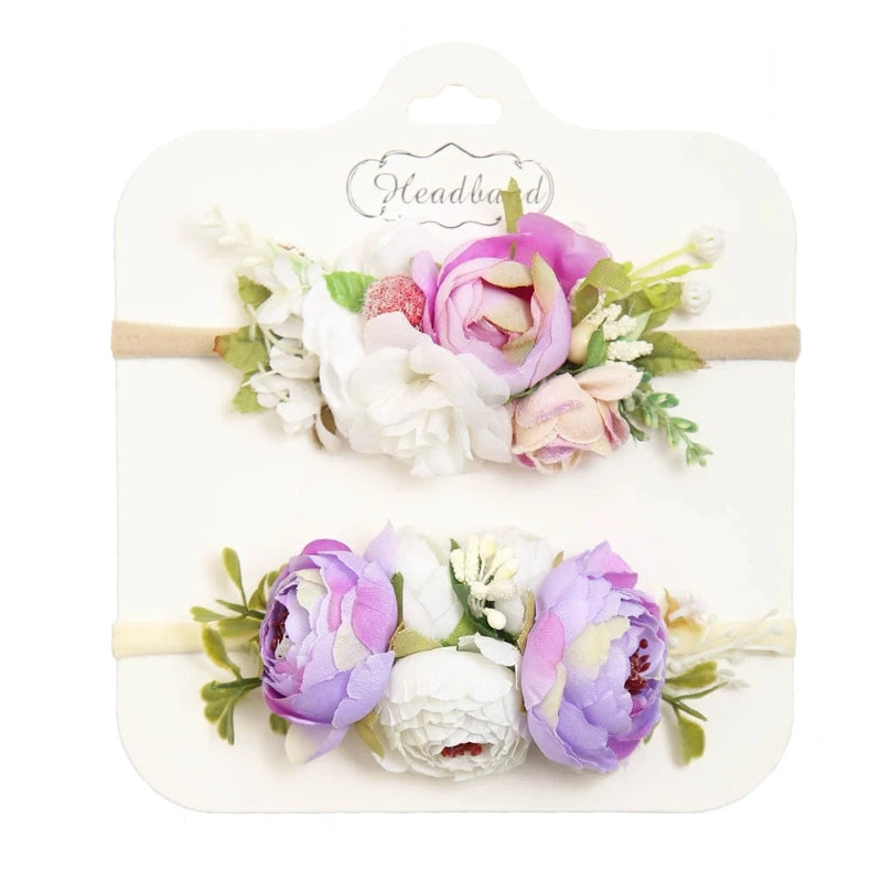 2pcs/set Simulation Flower Baby Headbands Soft Elastic Nylon