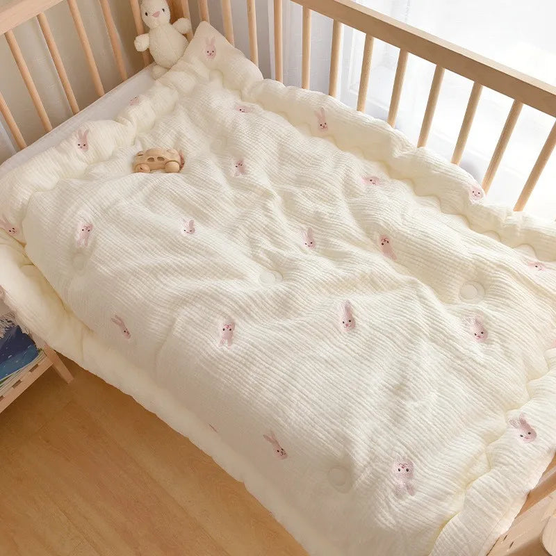 Pure Cotton Blanket Muslin Baby Bedding Bear Embroidery