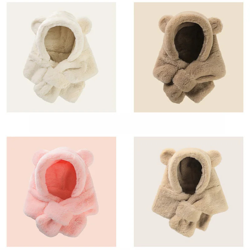 Winter Baby Faux Fur Cartoon Bear Windproof Beanies