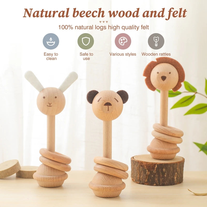 1pc Baby Wooden Teether for Newborn Animal Rattle Toys 0 12 Months Baby Wooden Accessory Cartoon Novel Baby Care Teether Toys