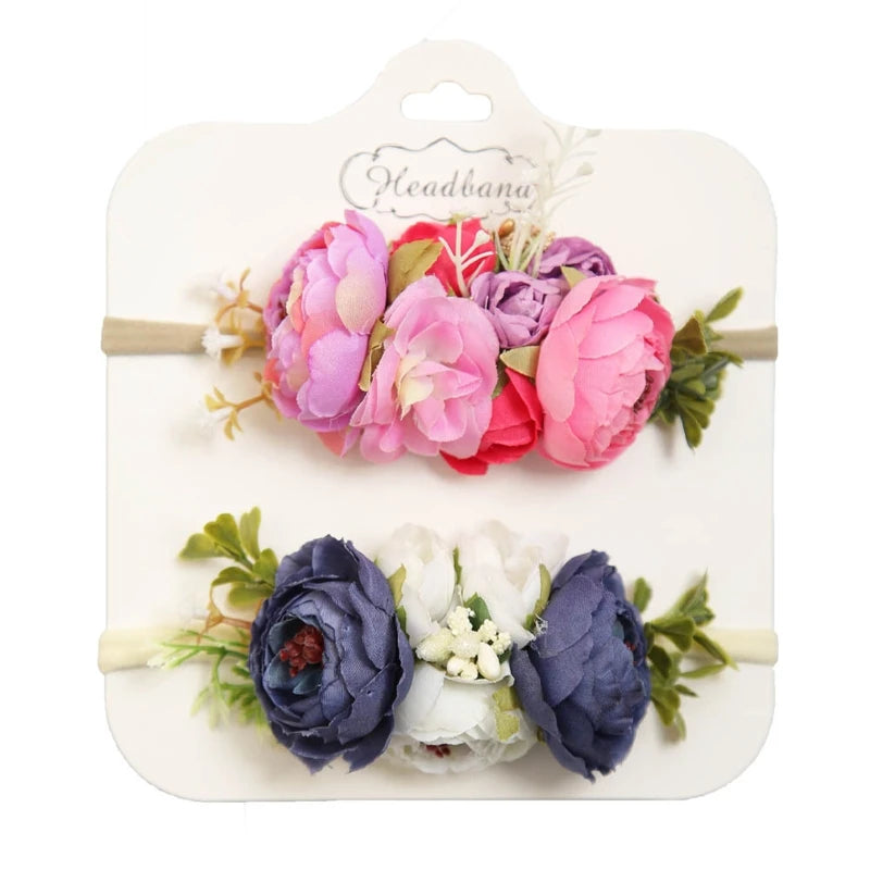 2pcs/set Simulation Flower Baby Headbands Soft Elastic Nylon