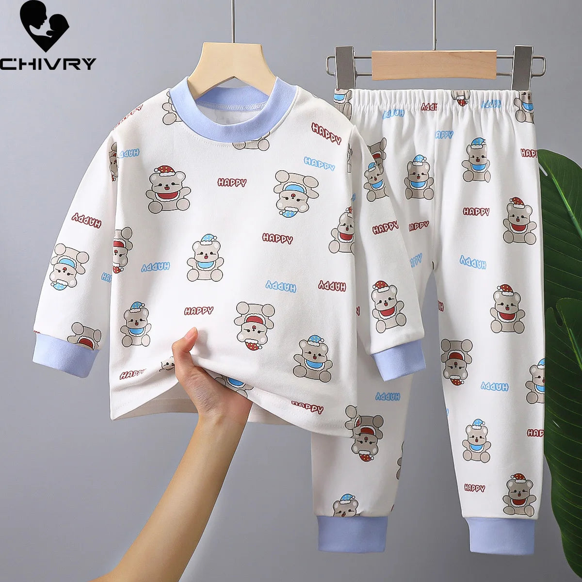 New Pajamas Cartoon Long Sleeve Cute T-Shirt Tops with Pants Sets