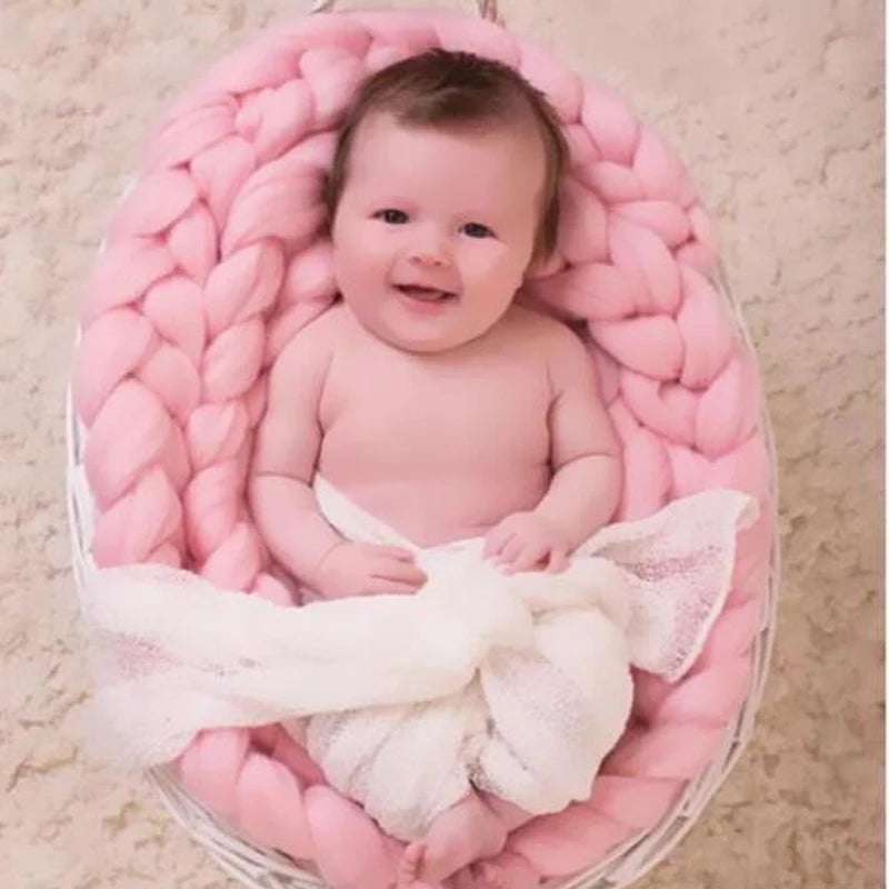 Newborn Knitted Wool Crochet Chunky Knit Blanket Basket