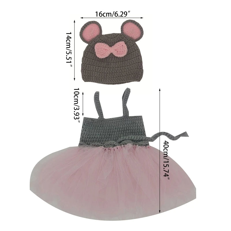 2 Pcs/Set Newborn Baby Knitted Mesh Tutu Skirts Hat