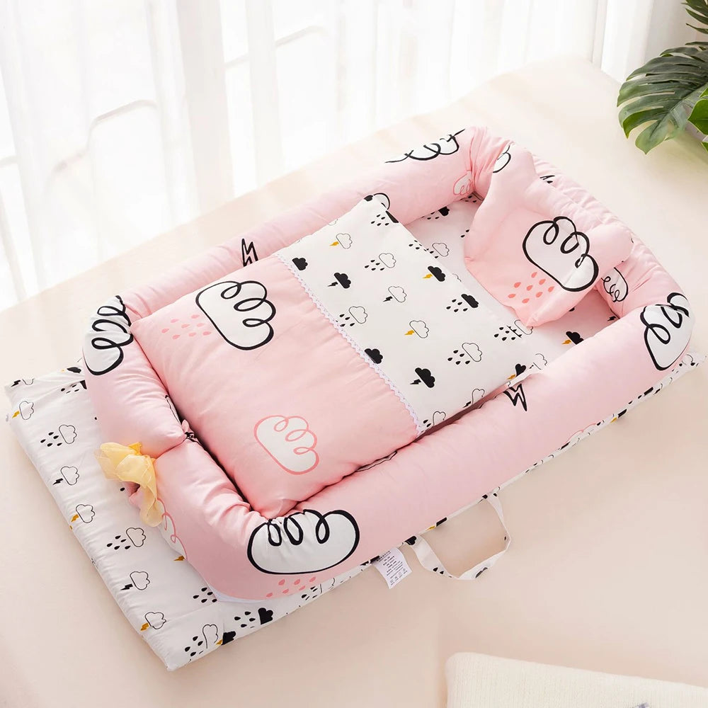 Travel Bed Cotton Babynest Bassinet Infant Sleeping Basket Set 0-24month