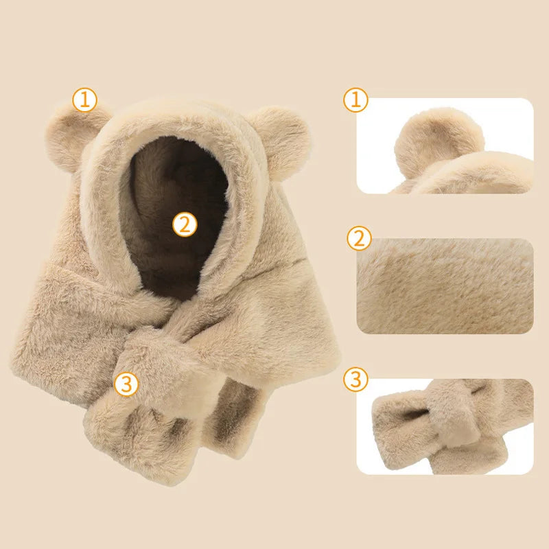 Winter Baby Faux Fur Cartoon Bear Windproof Beanies