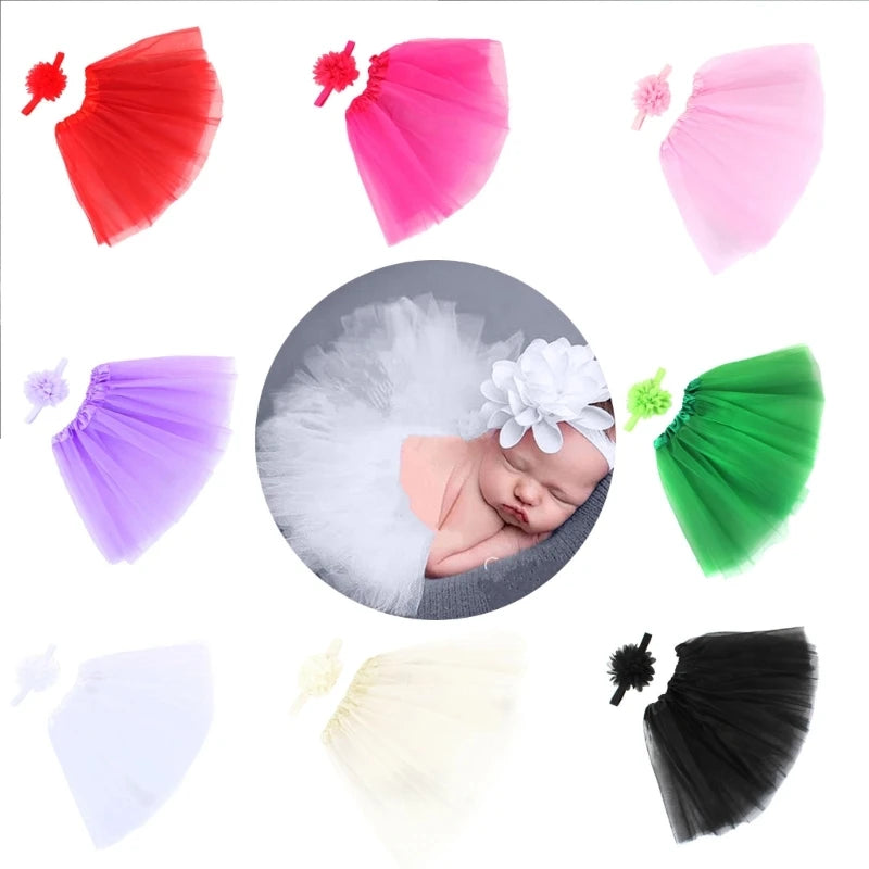 Newborn Hairband & Tulle Tutu Skirt Baby Photo Shooting Props