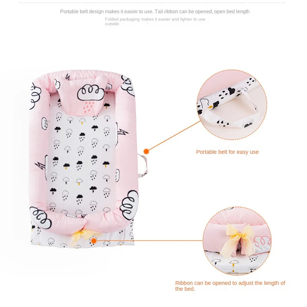 Travel Bed Cotton Babynest Bassinet Infant Sleeping Basket Set 0-24month