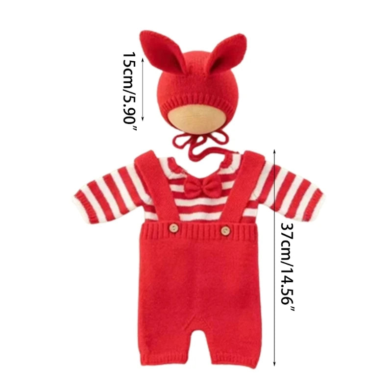 Newborn Photography red Rabbit Romper with Hat Boy Girl Baby Photo Outfit Infant Photo Shoot Props Suitable for 0-3 Month Babie